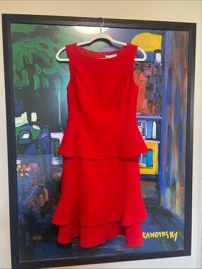 Oscar de la Renta Red Sleeveless Peplum Layered Dress - Women